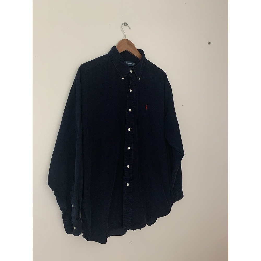 VTG Ralph Lauren Corduroy Blake Buttondown XL Navy Red Pony Retro90s 100% Cotton